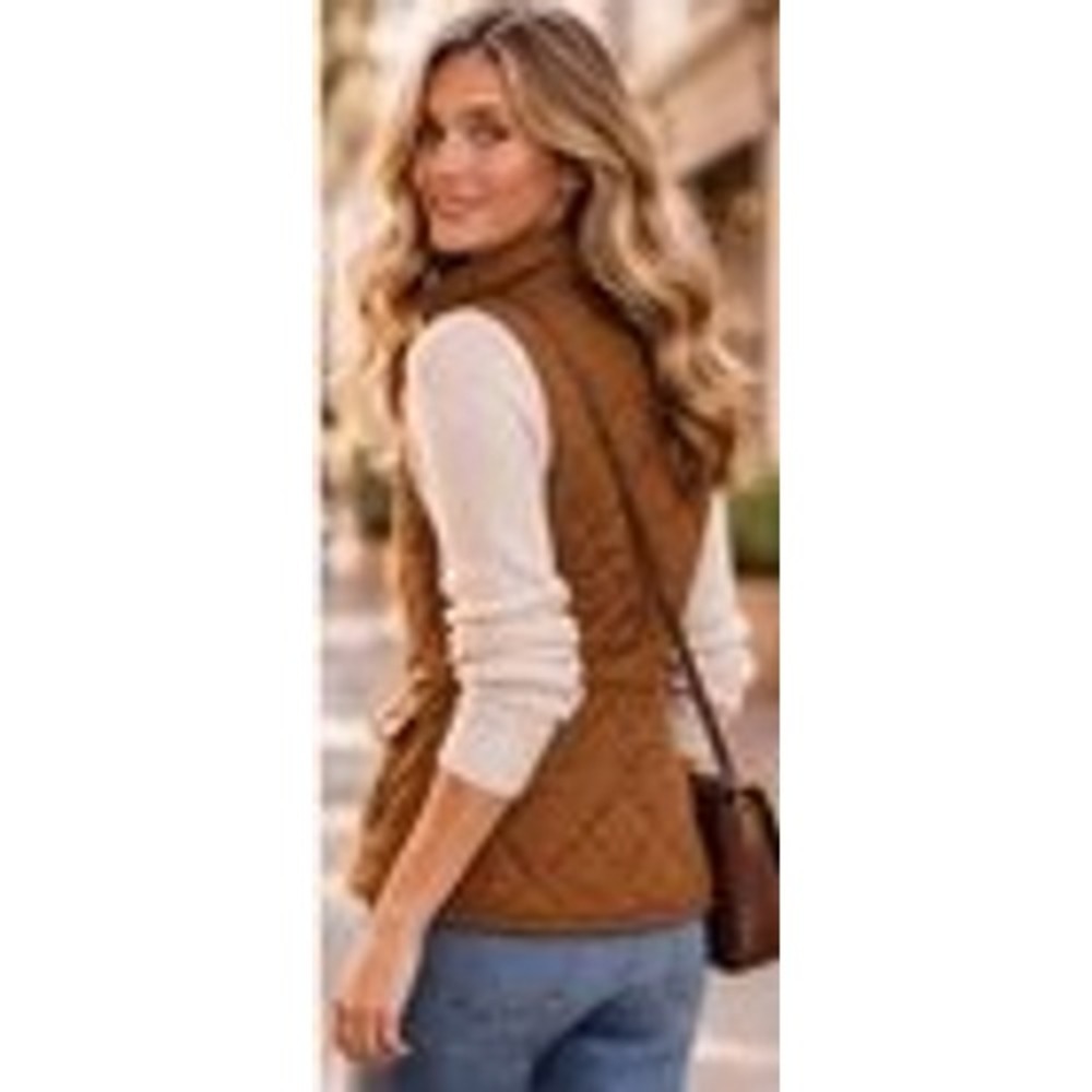 J.Crew Excursion Puffer Quilted Vest NEW XS Brown Pink Lining XS Women's Recycle - Picture 4 of 10